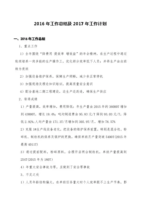 2016年工作总结及2017年工作计划
