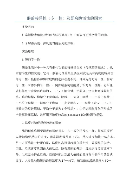 酶的特异性(专一性)及影响酶活性的因素