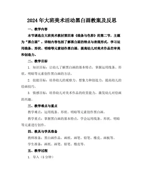 2024年大班美术活动黑白画教案及反思