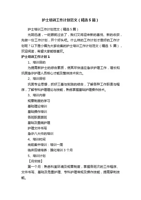 护士培训工作计划范文（精选5篇）