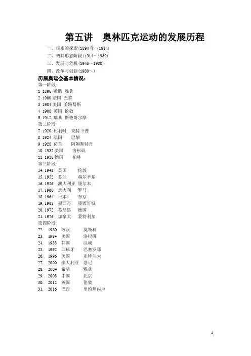 奥林匹克发展历程