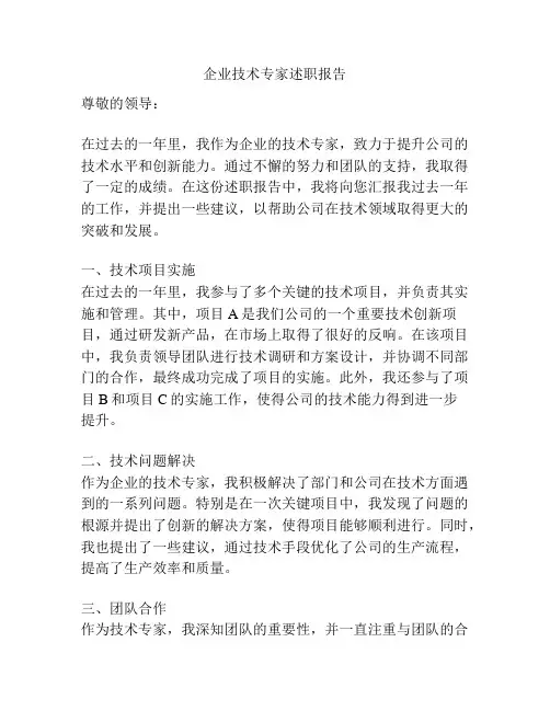 企业技术专家述职报告