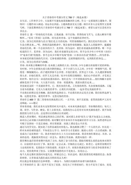 2023最新-关于青春的中考满分作文700字(精选8篇)