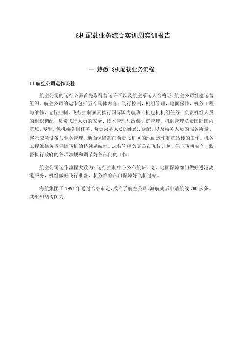飞机配载业务综合实训周实训报告