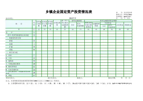 乡镇企业固定资产投资情况表