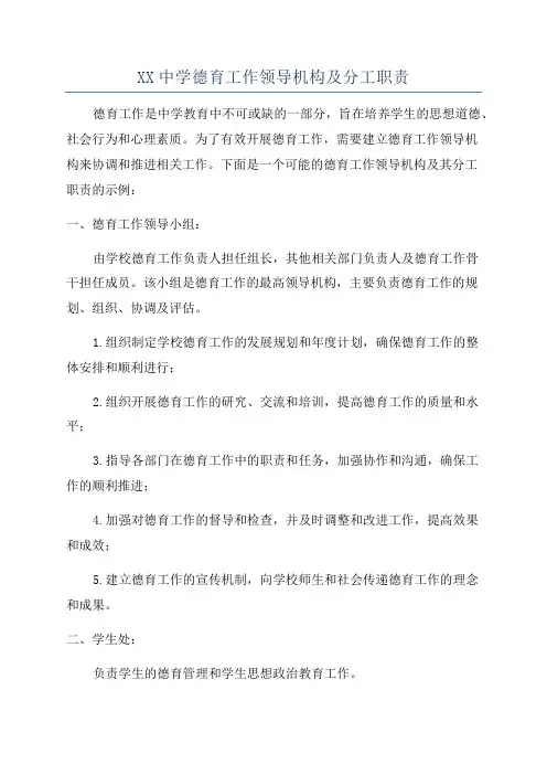 XX中学德育工作领导机构及分工职责