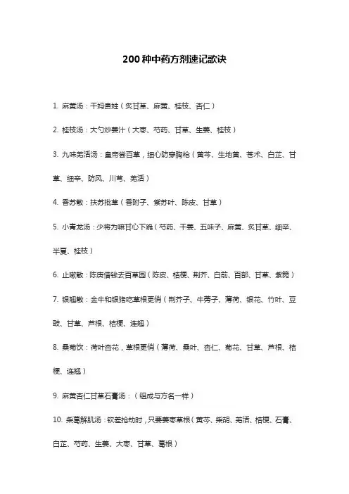 200种中药方剂速记歌诀