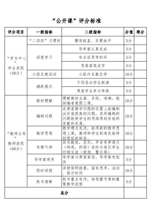 小学公开课评分标准