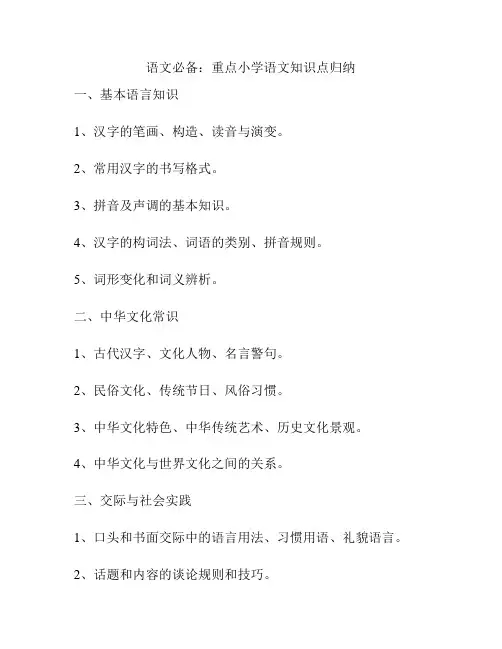 语文必备：重点小学语文知识点归纳