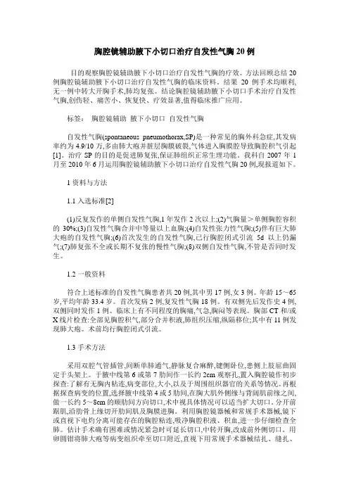 胸腔镜辅助腋下小切口治疗自发性气胸20例