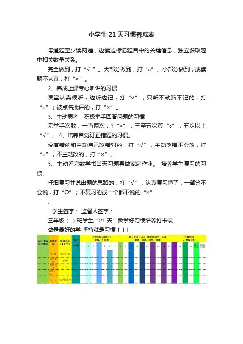小学生21天习惯养成表