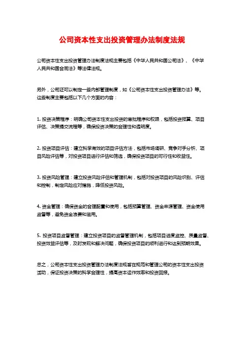 公司资本性支出投资管理办法制度法规