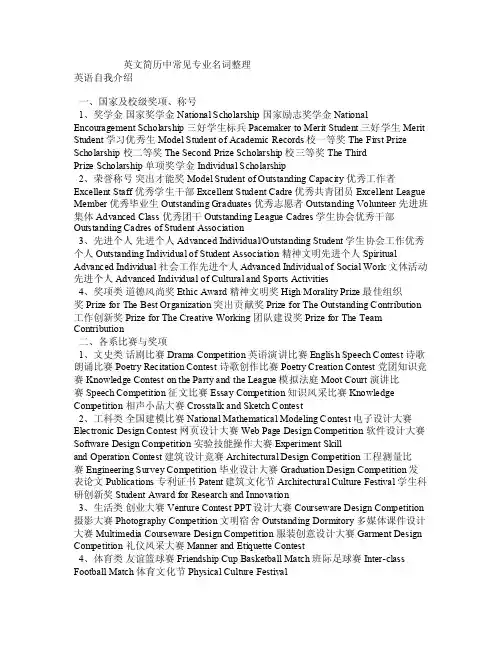 英文简历中常见专业名词整理