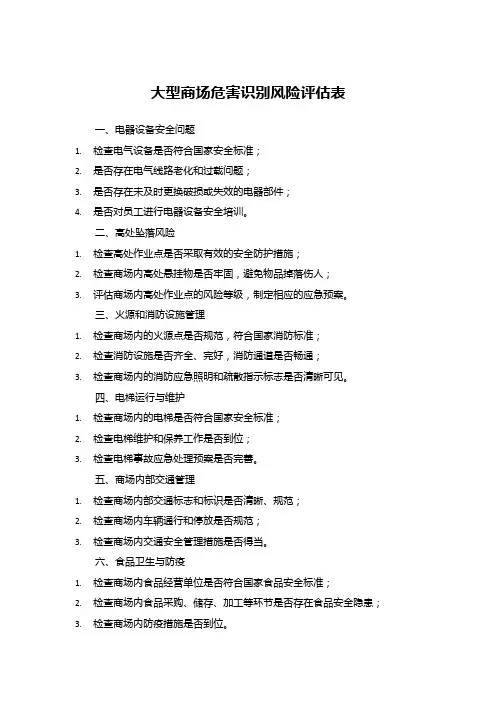 大型商场危害识别风险评估表