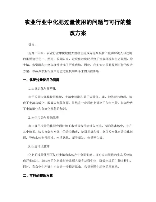 农业行业中化肥过量使用的问题与可行的整改方案