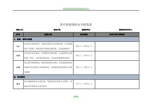 医疗机构消防安全检查表