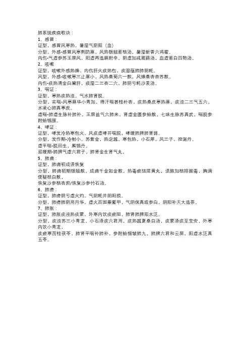 《中医内科学》歌诀