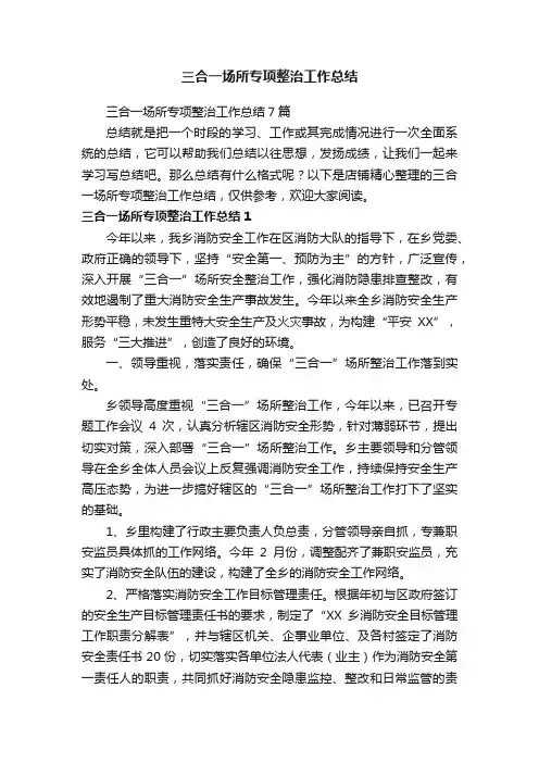 三合一场所专项整治工作总结
