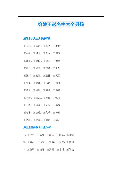 给姓王起名字大全男孩