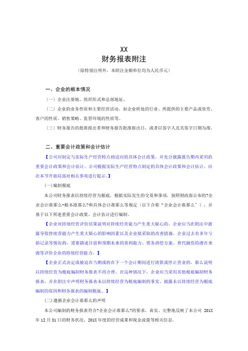 3-通用财务报表附注模板