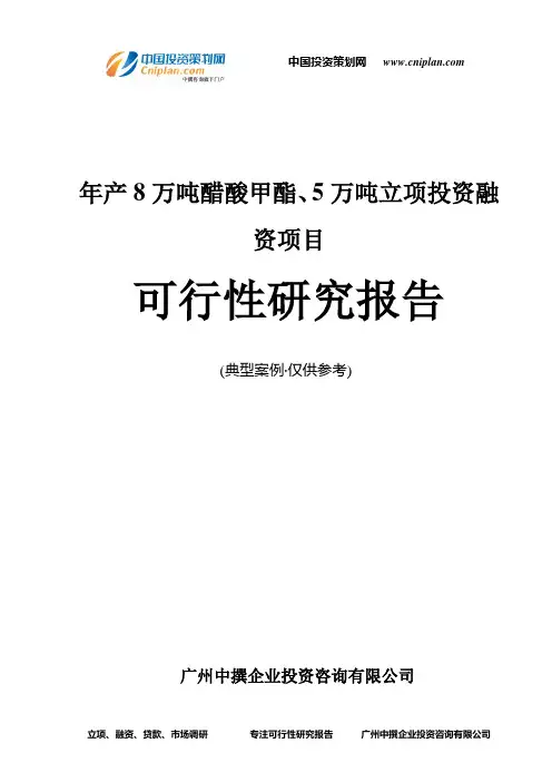 年产8万吨醋酸甲酯、5万吨融资投资立项项目可行性研究报告(中撰咨询)
