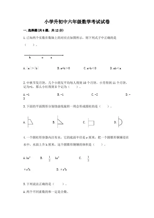 小学升初中六年级数学考试试卷附参考答案(完整版)