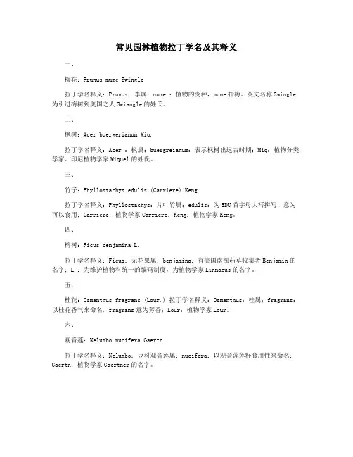 常见园林植物拉丁学名及其释义