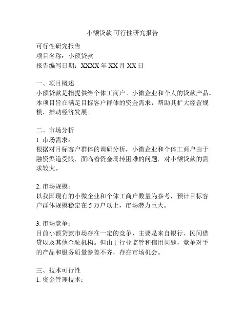 小额贷款 可行性研究报告