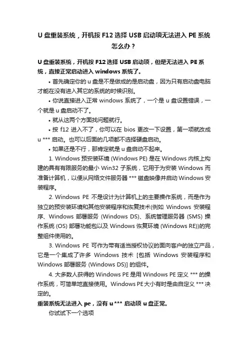 U盘重装系统，开机按F12选择USB启动项无法进入PE系统怎么办？