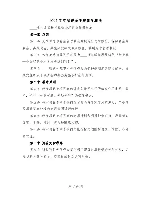 2024年专项资金管理制度模版（二篇）