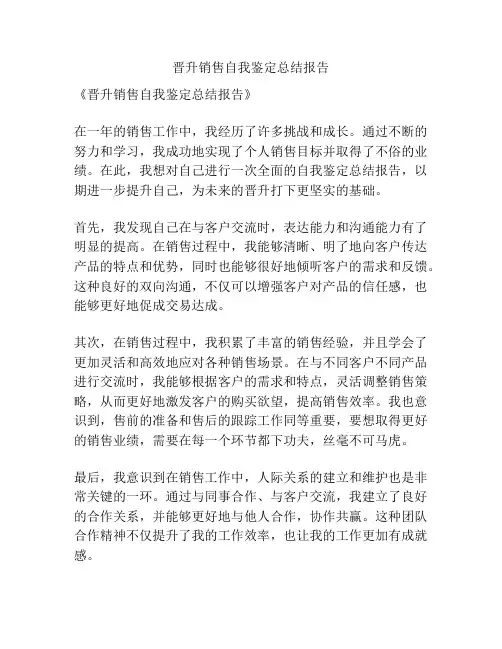晋升销售自我鉴定总结报告