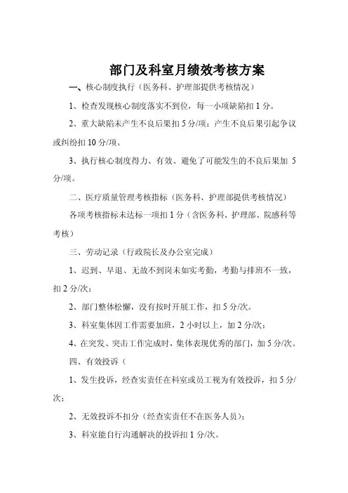 科室绩效考核方案细则（1）