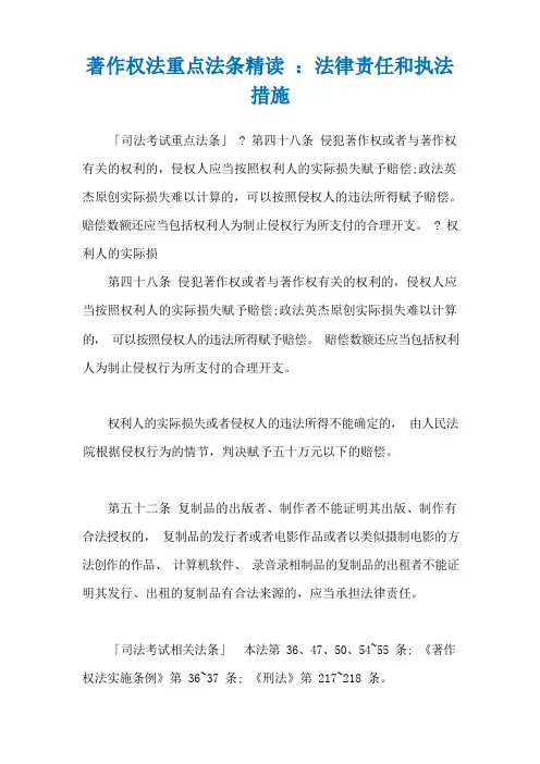 著作权法重点法条精读 ：法律责任和执法措施