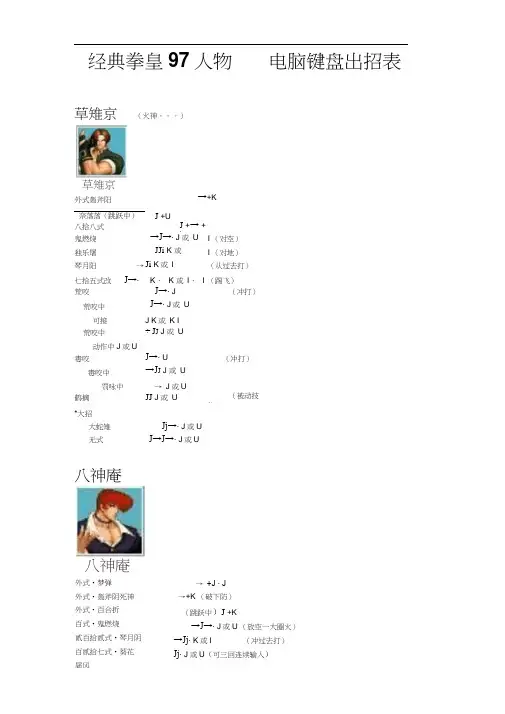 拳皇97人物绝对电脑键盘出招表(带图)