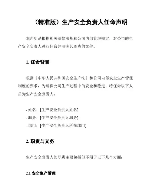 (精准版)生产安全负责人任命声明