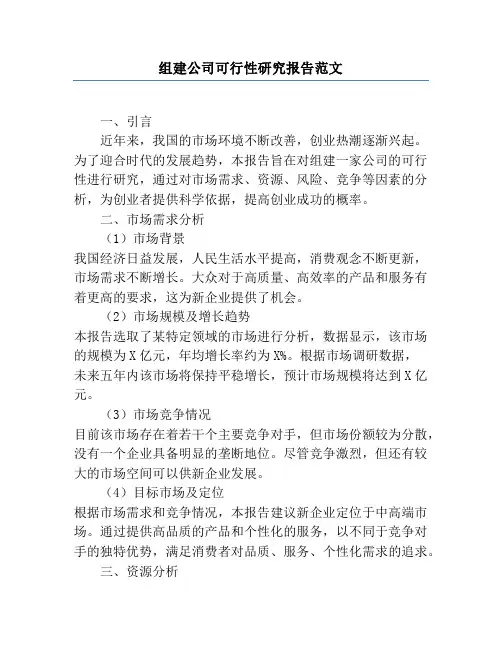 组建公司可行性研究报告范文