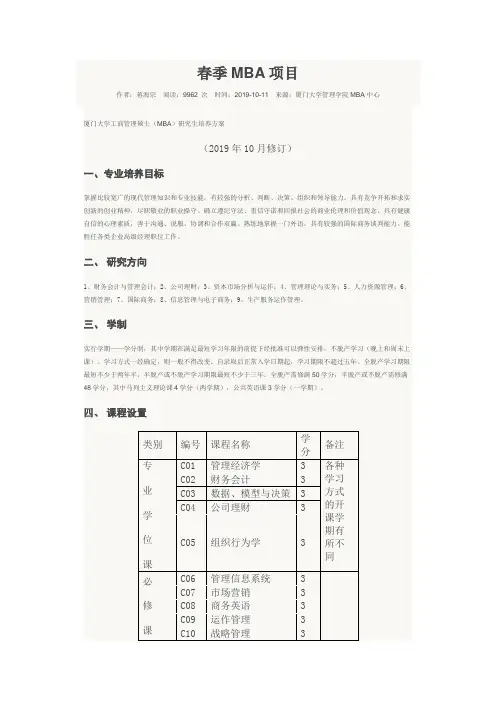 MBA培养方案