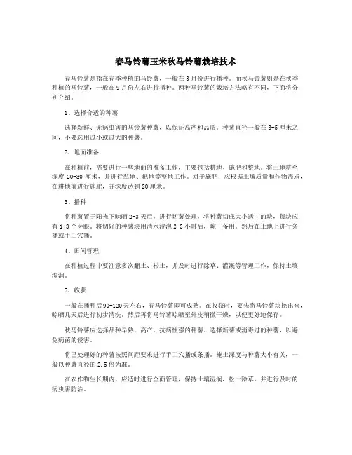 春马铃薯玉米秋马铃薯栽培技术