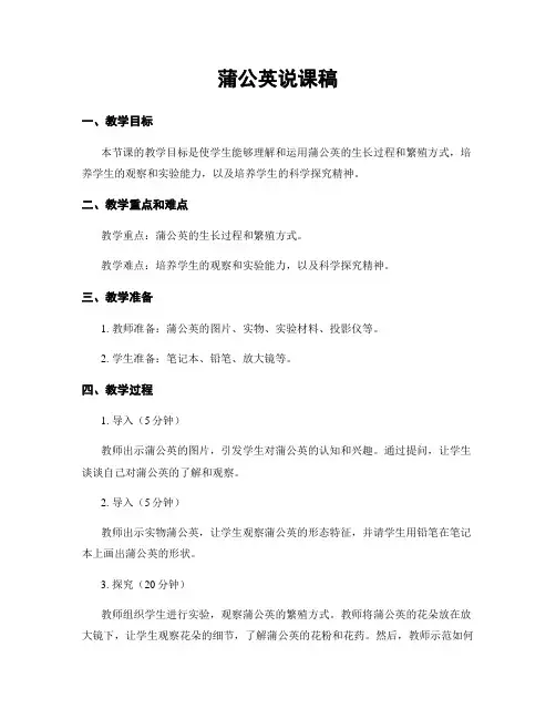 蒲公英说课稿