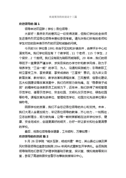 欢迎领导的欢迎词十三篇