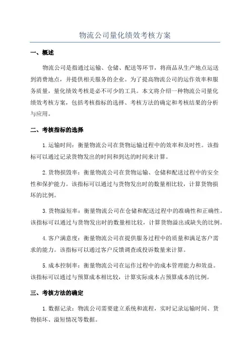 物流公司量化绩效考核方案