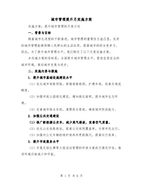 城市管理提升月实施方案(2篇)