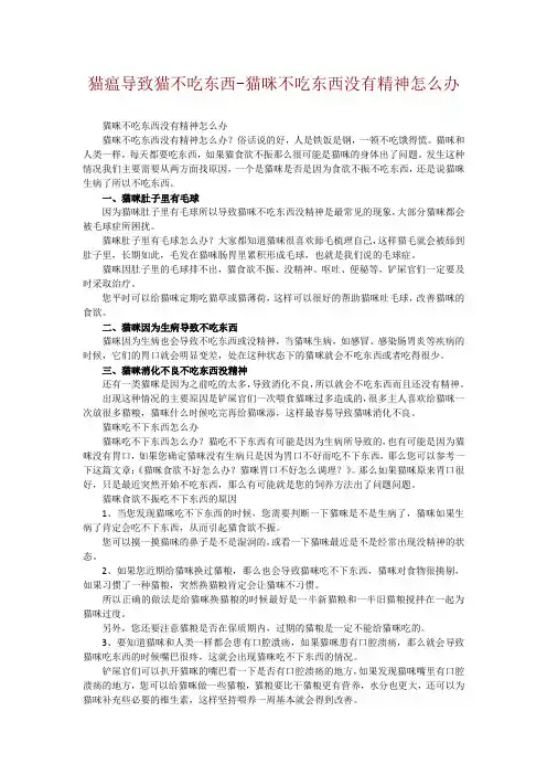 猫瘟导致猫不吃东西-猫咪不吃东西没有精神怎么办