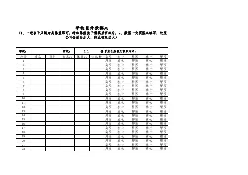 学校2024年夏装量体数据表