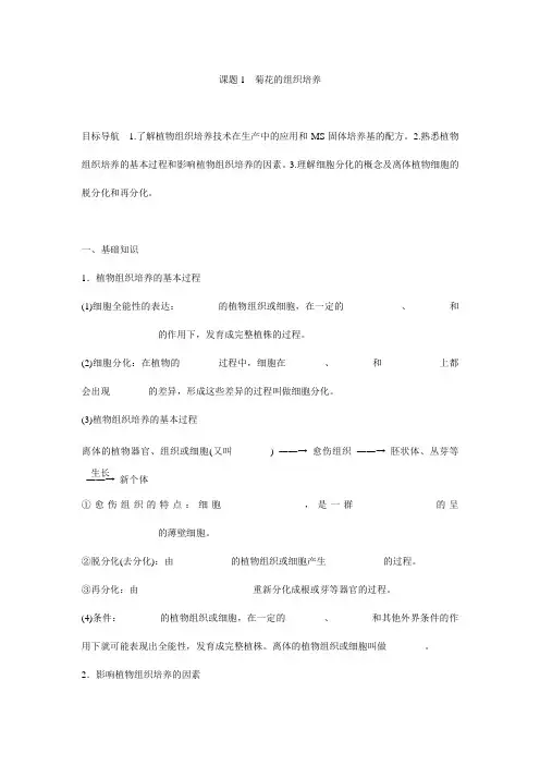 3.1 课题1 菊花的组织培养 学案 人教版选修1
