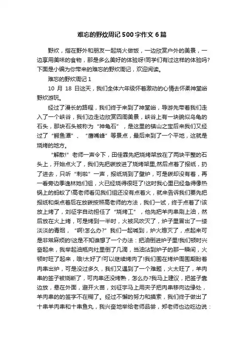 难忘的野炊周记500字作文6篇