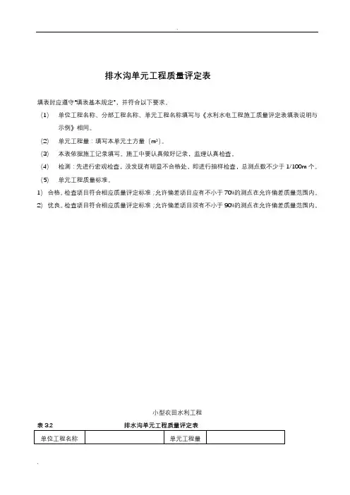 小型农田水利工程单元工程质量评定表