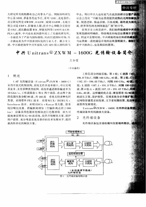 中兴Unitrans RZXWM—1600G光传输设备简介