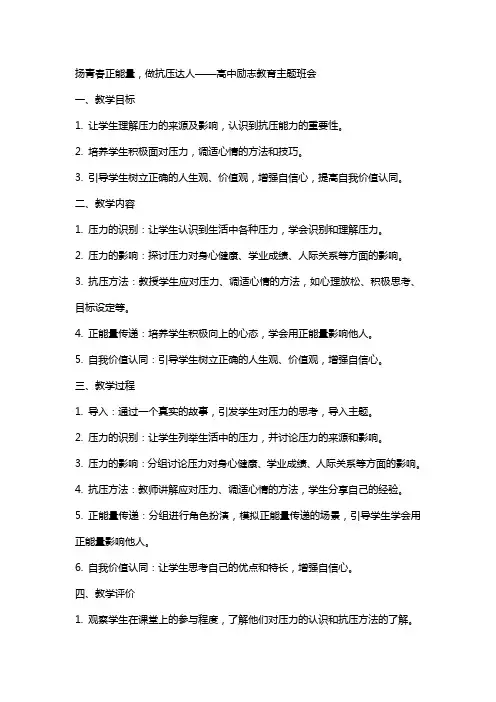 扬青春正能量,做抗压达人 教案 高中励志教育主题班会