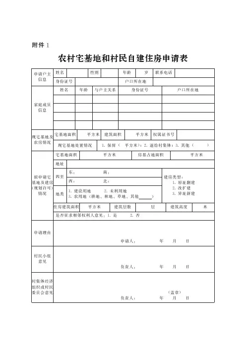 农村宅基地和村民自建住房申请表、使用承诺书、审批表、规划许可证、批准书、验收意见表